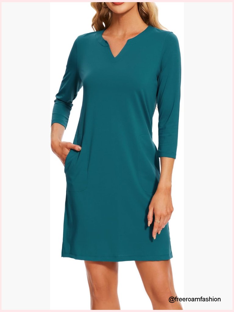 Women's Upf 50+ 3/4 Sleeve Dress With Pockets Quick Dry Casual
